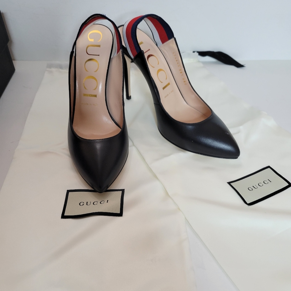 Gucci women's sylvie web and leather slingback pump size 8.5 NEW IN BOX - Picture 6 of 9